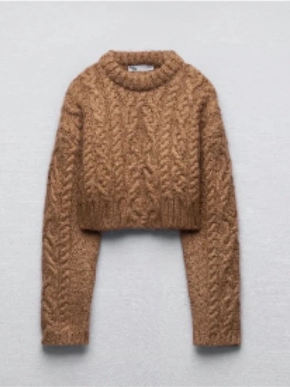 Zara Brown Crop Cable Knit Sweater - Picture 4 of 5